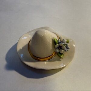 Vintage Queen Capodimonte Made in Italy Elegant Cream Porcelain Hat with Flowers